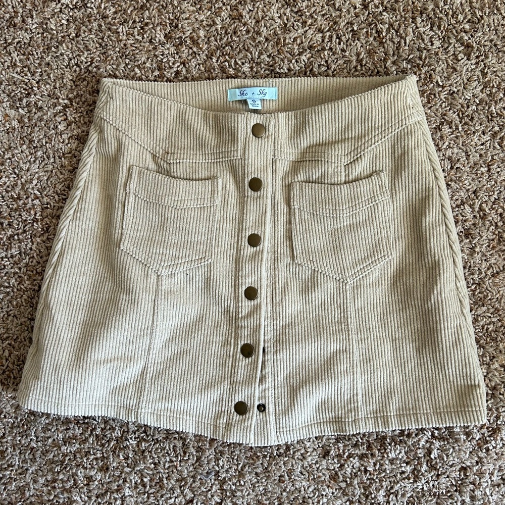 Cream She + Sky Corduroy Button Skirt - Size Small